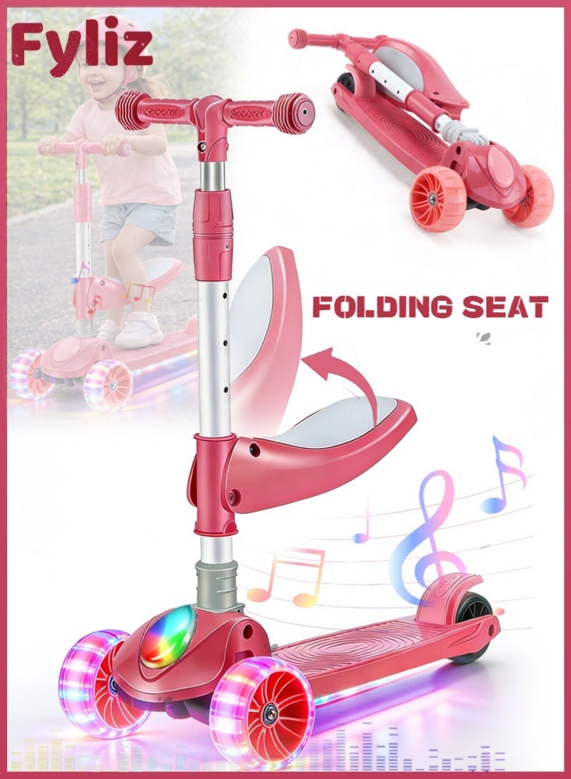 Fyliz Children’s 3-in-1 Scooter with Seat, Folding Adjustable Height Flash Wheel Scooter for Kids 2–12 Years - Image 1